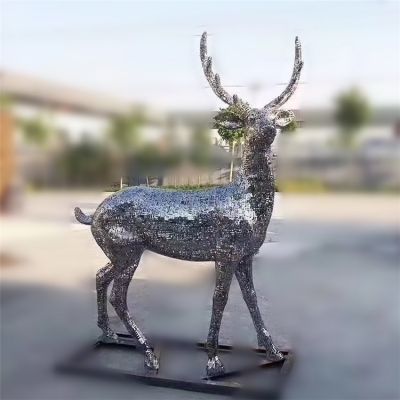 大型不銹鋼鏤空梅花鹿動物雕塑城市售樓處